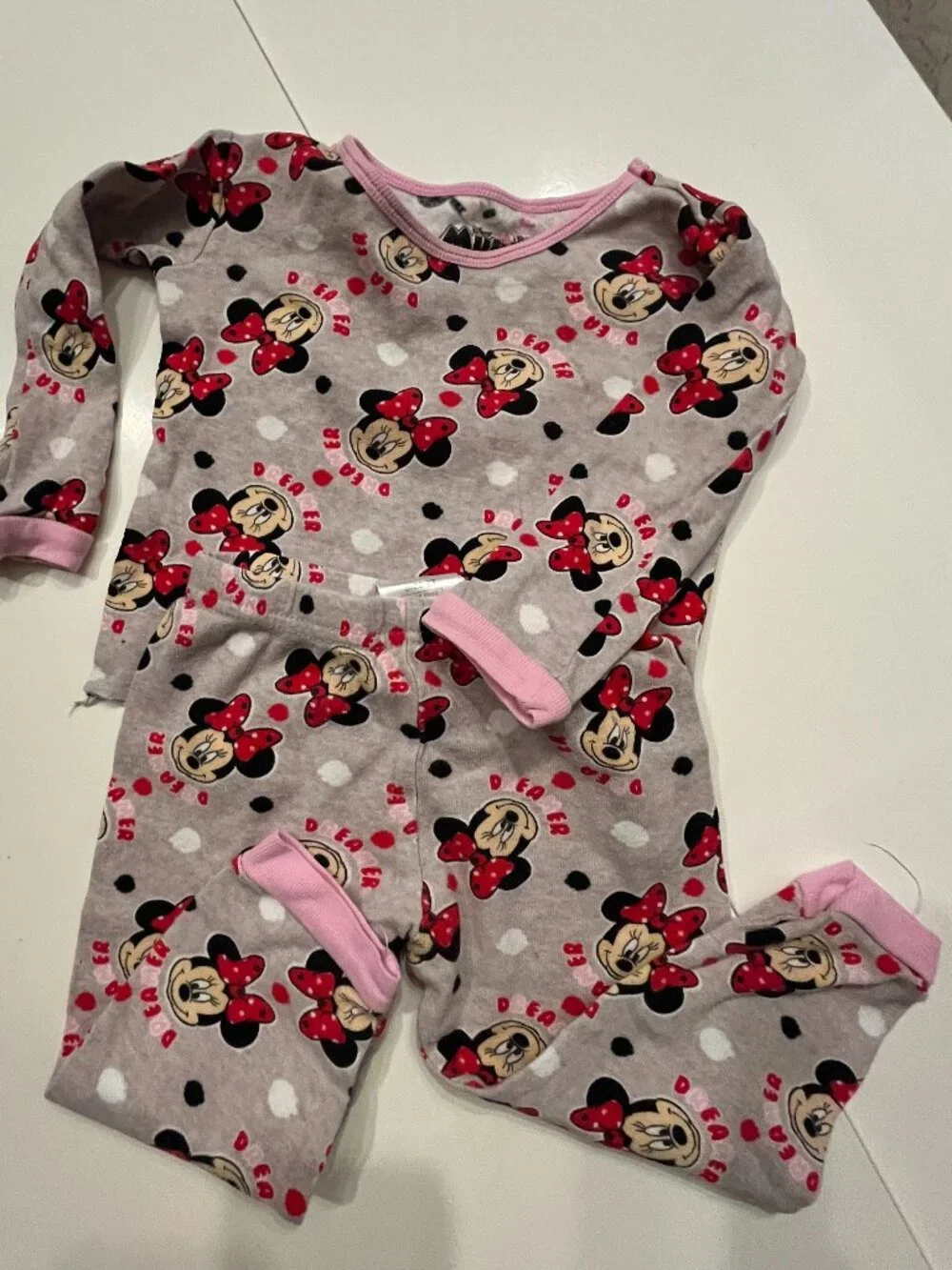 Disney Minnie Mouse 2 Pc Pajama Set Girls Size 2T  100% Cotton
